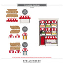 Collection of everyday awnings and window display ideas by Spellbinders on a white background.