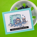 Card with illustration of mice and blueberries on a green background