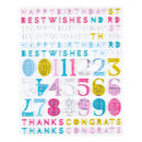 Colorful birthday-themed numbers and text on a white background