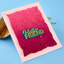 Greeting card with 'Hello Friend' text on a pink embossed background