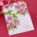Floral card with 'You Brighten My Day' text on a pink background