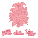 Decorative pink floral design with motivational phrases on a white background