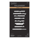 Spellbinders cutting die with text phrases on a black background