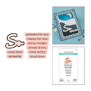 Card with decorative elements and text on a white background