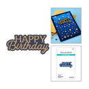 Happy Birthday cutting dies with packaging and card on a white background