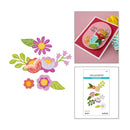 Floral cutting dies with a card and die set packaging on a white background