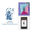 Gemini zodiac card with star sign illustration and product packaging on a white background