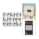 Collage of Disney-themed products including a card, patterned paper, and a product packaging.
