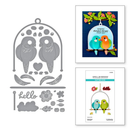 Set of metal cutting dies with bird design and a sample card featuring the same design.