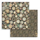 Two sheets of decorative paper with vintage clock and floral pattern.