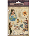 Packaging of Stampperia wooden shapes with illustrations and text.