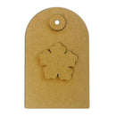 Brown paper tag with a cut-out snowflake design on a white background