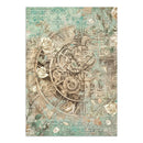 Decorative paper with intricate clock design and floral elements on a white background