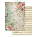 Two sheets of cardstock with floral and music note designs on a white background.