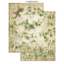 Cardstock with green leafy design and lizard illustration on a beige background