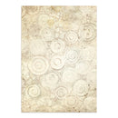 Beige textured paper with circular patterns on a white background