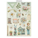 Collection of decorative stickers with nature-themed illustrations on a white background.