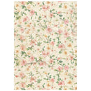 Floral patterned paper with pink and green flowers on a beige background
