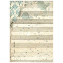 Vintage-style paper with musical notation and decorative elements