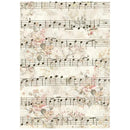 Sheet music with floral elements on a white background