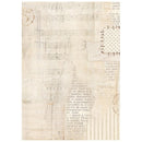 Textured paper with music sheet and text overlay on a white background