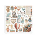 Collection of baby-themed illustrations including animals, toys, and decorative elements on a white background.