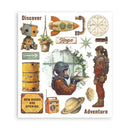 Collection of vintage-style illustrations including a robot, rocket ship, and astronaut on a white background.