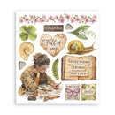 Decorative print with illustrations of a girl, nature elements, and motivational phrases on a white background.