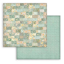 Two sheets of patterned paper with floral and grid designs on a white background