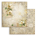 Decorative paper sheet with floral and vintage text design on a white background