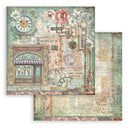 Decorative paper sheet with vintage clock and floral design on a white background