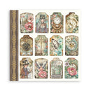 Decorative wall stickers with vintage-style designs featuring clocks, flowers, and portraits on a white background.