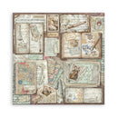 Decorative paper with vintage book and music sheet designs on a white background