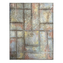 Decorative wall panel with metal rivets and a textured pattern on a white background