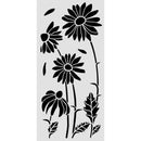 Black floral design on a white background