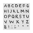Alphabet and punctuation stencil on a white background