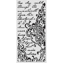 Decorative stencil with intricate patterns and cursive text on a white background