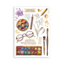 Illustrated journal cover with art supplies and text on a white background