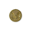 Gold button with butterfly design on a white background