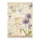 Decorative paper with floral design and text on a beige background