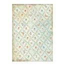 Decorative paper with floral and butterfly pattern on a white background