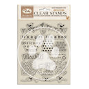 Clear stamps set with baby-themed designs on a beige cardstock packaging.
