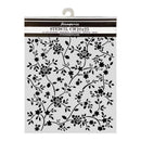 Floral stencil with black design on a white background, featuring Zamperia branding.