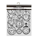 Stencil with clock designs on a white background