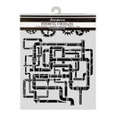 Pipe diagram stencil on a white background with 'Framperia' branding.
