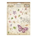 Rice paper selection with floral and butterfly design on a white background