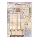Collection of vintage-style printed papers with text and graphics on a white background