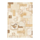 Notebook cover with patchwork design, bird illustration, and text on a white background