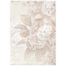 Floral design with white flowers and beige leaves on a light background