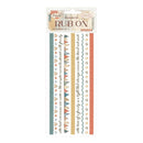 Rub-on transfer sheet with decorative designs and text on a white background